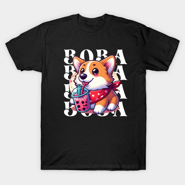 Cute Corgi Drinking Boba T-Shirt: Adorable Dog Tee for Boba Tea Lovers T-Shirt by dindastylees